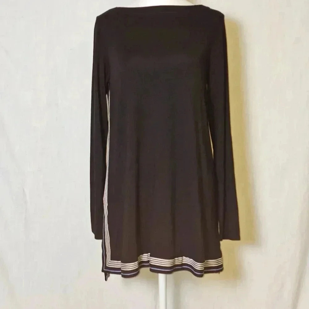 NWT J.JILL Wearever Long Sleeve Striped  Black Casual Soft Tunic Top SZ SM/TALL
